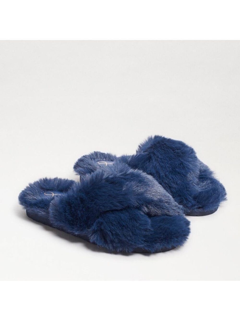 Sam Edelman Jeane Fluffy Crisscross Slippers in Navy Blue - NWT